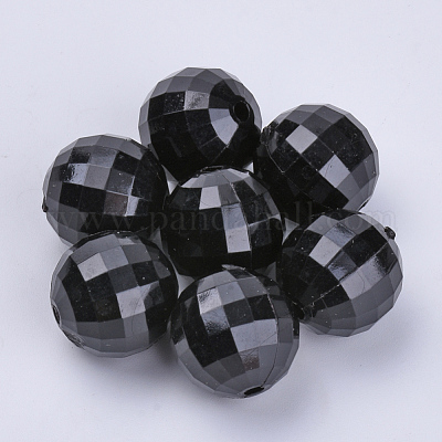 透明なアクリルビーズ  多面カット  ラウンド  ブラック  6x5.5mm  穴：1.3mm  約4200個/500g&nbsp;TACR-Q254-6mm-V72-1