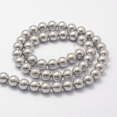 シェルパールビーズ連売り  グレードA  ラウンド  グレー  8mm  穴：1mm  約47個/連  15.5インチ&nbsp;BSHE-L026-05-8mm-1