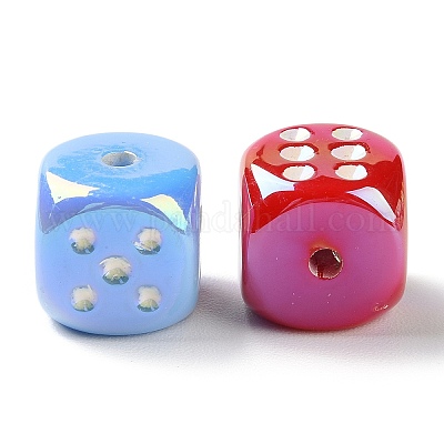 UVメッキレインボー虹色アクリルエナメルビーズ サイコロ ミックス
