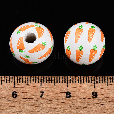 イースターテーマのプリントウッドビーズ  ラウンド  砂茶色  14.5~15x15.5~16.5mm  穴：4~4.5mm&nbsp;WOOD-T032-22B-1