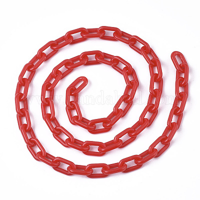 不透明なアクリルアズキチェーン  オーバル  レッド  13x8x2mm  19.68インチ（50cm）/連&nbsp;SACR-N010-002F-1