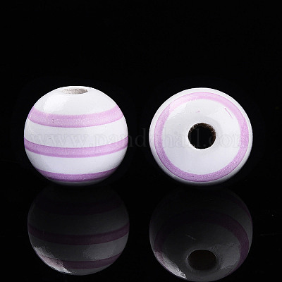 イースターテーマのプリントウッドビーズ  ラウンド  プラム  14.5~15x15.5~16.5mm  穴：4~4.5mm&nbsp;WOOD-T032-22K-1