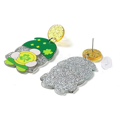 Saint Patrick's Day Sparkling Acrylic Dangle Stud Earrings&nbsp;EJEW-P243-A05-1