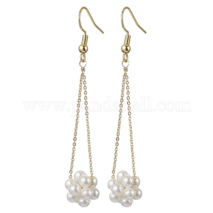 Shell Pearl Beads & Brass Cable Chain Dangle Earrings EJEW-TA00570-1