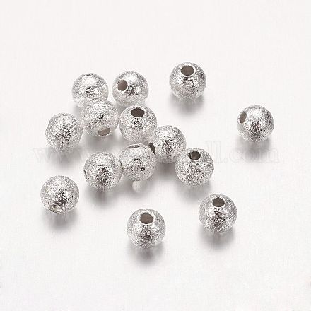 真鍮の織り目加工のビーズ  ニッケルフリー  ラウンド  銀色のメッキ  4mm  穴：1mm&nbsp;KK-EC247-S-NF-1