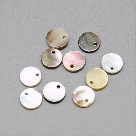 黒リップシェルペンダント  フラットラウンド  ブラック  7~8x1~2mm  穴：1mm&nbsp;SSHEL-R042-41-1