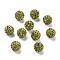Pave Disco Ball Beads, Polymer Clay Rhinestone Beads, Grade A, Round, Olivine, Rhinestone: PP13(1.9~2mm), 6 Rows Rhinestone, 10mm, Hole: 1.5mm