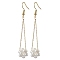 Shell Pearl Beads & Brass Cable Chain Dangle Earrings, with Brass Earring Hooks, Flower, Real 18K Gold Plated, 66x11mm