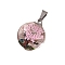 5Pcs Dried Flower Glass Pendants, Flat Round, Pink, 32x20mm