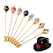 8Pcs Brass Brooch, with Glass, Mixed Color, 72mm
