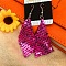 Sparkle Alloy Sequins Rectangle Dangle Earrings for Women, Hot Pink