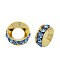 Brass Rhinestone Spacer Beads, Cadmium Free & Lead Free, Grade A, Rondelle, Golden Metal Color, Light Sapphire, 9x4mm, Hole: 4mm