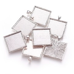 Tibetan Style Pendant Cabochon Settings, Plain Edge Bezel Cups, Cadmium Free & Lead Free & Nickel Free, Square, Antique Silver, 37x30x3mm, Tray:25x25mm, Hole: 5x3mm