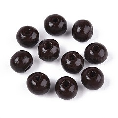 Spray Painted Round Natural Schima Wood Beads, Coffee, 8~8.5x6.8mm, Hole: 1.8~2mm