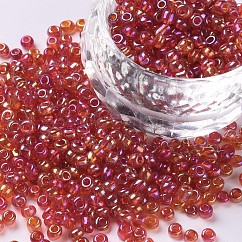 ラウンドガラスシードビーズ  透明色の虹  ラウンド  レッド  8/0  3mm  穴：1mm  約10000個/ポンド