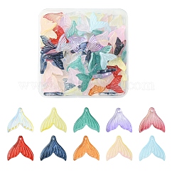100Pcs Transparent Spray Painted Glass Pendants, Mermaid Fishtail, Mixed Color, 19x19.5x3.5mm, Hole: 1.2mm, 100pcs/set