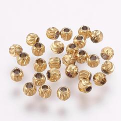 Brass Spacer Beads, Long-Lasting Plated, Corrugated Round, Golden, 3x2mm, Hole: 1.2mm