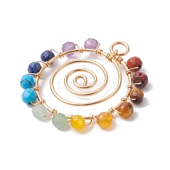 Chakra Mixed Gemstone Copper Wire Wrapped Faceted Pendants&nbsp;PALLOY-JF02745-01