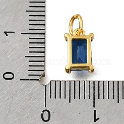 スターリングシルバーのパヴェクリアキュービックジルコニアチャーム925個  長方形  丸カン付き  ゴールドカラー  マリンブルー  9.5x6.5x4mm&nbsp;STER-V001-02G-09