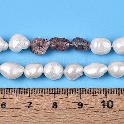 天然ストロベリークォーツナゲットと天然養殖淡水真珠ビーズ連売り  5.5~12x4.5~9x3.5~9mm  穴：0.8mm  パール：6~13x6~9x3.5~7.5mm  穴：0.6mm  約19~21個/連  6.30~6.69インチ（16~17cm）&nbsp;PEAR-N023-01A-13