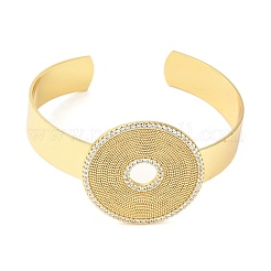 Brass Micro Pave Clear Cubic Zirconia Flat Round Open Cuff Bangles for Women&nbsp;BJEW-M312-08G