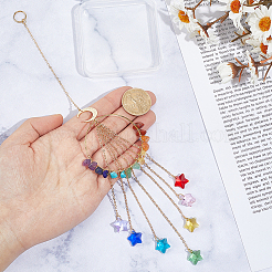 Chakra Natural & Synthetic Gemstone Chips & Brass Ring Hanging Suncatchers&nbsp;HJEW-BM00074