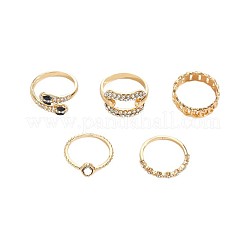 女性用亜鉛合金とラインストーンの指輪セット  蛇/楕円/長方形  ゴールドカラー  内径：19mm&nbsp;FS-WG6B301-01