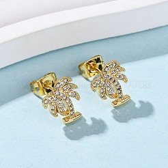 Brass Micro Pave Clear Cubic Zirconia Stud Earrings&nbsp;LS-EJEW-D328-04G-05