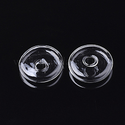 手作りの1穴吹きガラスボトル  ガラスバイアルペンダント作り用  フラットラウンド  透明  27x7mm  穴：6mm&nbsp;BLOW-T001-22B