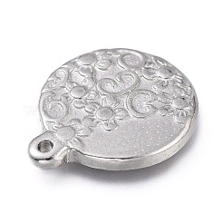 変色しない304ステンレススチールペンダント  花付きフラットラウンド  ステンレス鋼色  20x16.5x2.5mm  穴：1.2mm&nbsp;STAS-Z014-06P