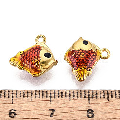 イオンプレーティング（IP）304ステンレススチールエナメルチャーム  魚  鉛フリー＆カドミウムフリー  18KGP本金メッキ  クリムゾン  12x13x4.5mm  穴：1.4mm&nbsp;STAS-N114-08G