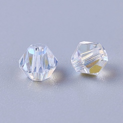 K9ガラス  模造オーストリアクリスタルビーズ  k9ガラス  多面カット  双円錐形  クリアAB  4x3.5mm  穴：0.9mm&nbsp;SWAR-O001-01B