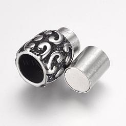 304ステンレススチール製マグネット留め具、接着端付き  コラム  アンティークシルバー  20x13.5mm  穴：8mm&nbsp;STAS-F124-05AS