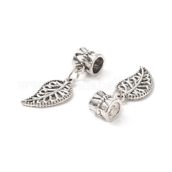 合金ヨーロッパダングルチャーム  大穴ペンダント  葉  アンティークシルバー  30mm  穴：5mm&nbsp;PALLOY-YW001-09