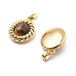Brass Tiger Eye Pendants&nbsp;KK-B129-04G