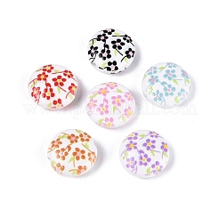 印刷された不透明なアクリルビーズ  花付きフラットラウンド  ミックスカラー  13.5x5.5mm  穴：2mm&nbsp;OACR-Q200-12
