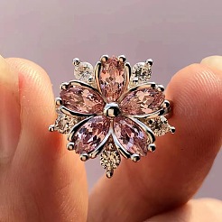 Plum Blossom Brass Pave Cubic Zirconia Finger Rings for Women&nbsp;FS-WG857C0-03