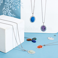 DIY Natural Mixed Stone Oval Pendant Necklace Making Kit&nbsp;DIY-UN0003-11