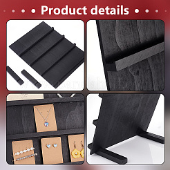 4-Tier Wooden Slant Back Jewelry Display Card Stands&nbsp;ODIS-WH0038-79B-02