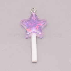 樹脂チャーム  プラチナトーンのアイアンループとパイレット/スパンコール付き  プラスチック製の取っ手  星のロリポップ  スミレ  42x20x7mm  穴：2mm&nbsp;RESI-WH0025-11D