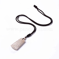 Natural Fossil Coral Trapezoid Pendant Necklace for Women&nbsp;NJEW-C002-01