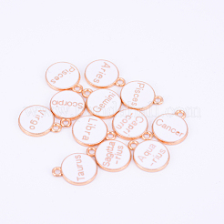 合金エナメルチャーム  [12]星座とフラットラウンド  ライトゴールド  ホワイト  15x12x2mm  穴：1.5mm  12個/袋&nbsp;ENAM-WH0047-50G-A