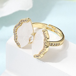 Brass Micro Pave Cubic Zirconia Cuff Open Rings for Women&nbsp;RJEW-F216-03G