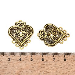 チベットスタイルの亜鉛合金中空シャンデリアコンポーネントリンク10個  アンティーク黄金  ハート  31x24mm&nbsp;FIND-WH0366-360E