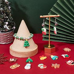 32個16スタイル不透明樹脂ペンダント  クリスマスチャーム  プラチナトーンの鉄ループ付き  サンタクロース＆トナカイ＆ジンジャーブレッドマン＆ヘラジカ  混合図形  ミックスカラー  21~31x9.5~24.5x3.5~17mm  穴：2~2.7mm  2個/スタイル&nbsp;RESI-SC0002-51