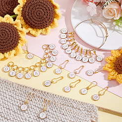 12 個のフラットラウンド番号付き DIY 編み物ツールセット  合金エナメルカウンターチェーン、ペンダントステッチマーカー、バングルを含む  ホワイト  138mm&nbsp;HJEW-NB00071-02