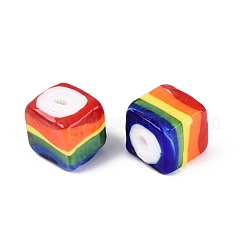 手作りランプワークビーズ  キューブ  カラフル  9~10x9~10x10.5~11.5mm  穴：1.6~1.8mm&nbsp;LAMP-N043-01