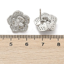Flower Brass Micro Pave Clear Cubic Zirconia Stud Earrings&nbsp;EJEW-M082-19P