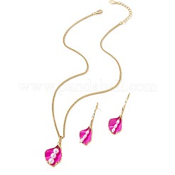 合金エナメルとプラスチックパールのペンダントネックレスとスタッドピアス  花  ゴールドカラー  カメリア  ネックレス：19.69インチ（50cm）&nbsp;FS-WG966C8-01