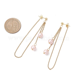 304 Stainless Steel Shell Pearl Round Bead Tassel Stud Earrings&nbsp;EJEW-JE06663